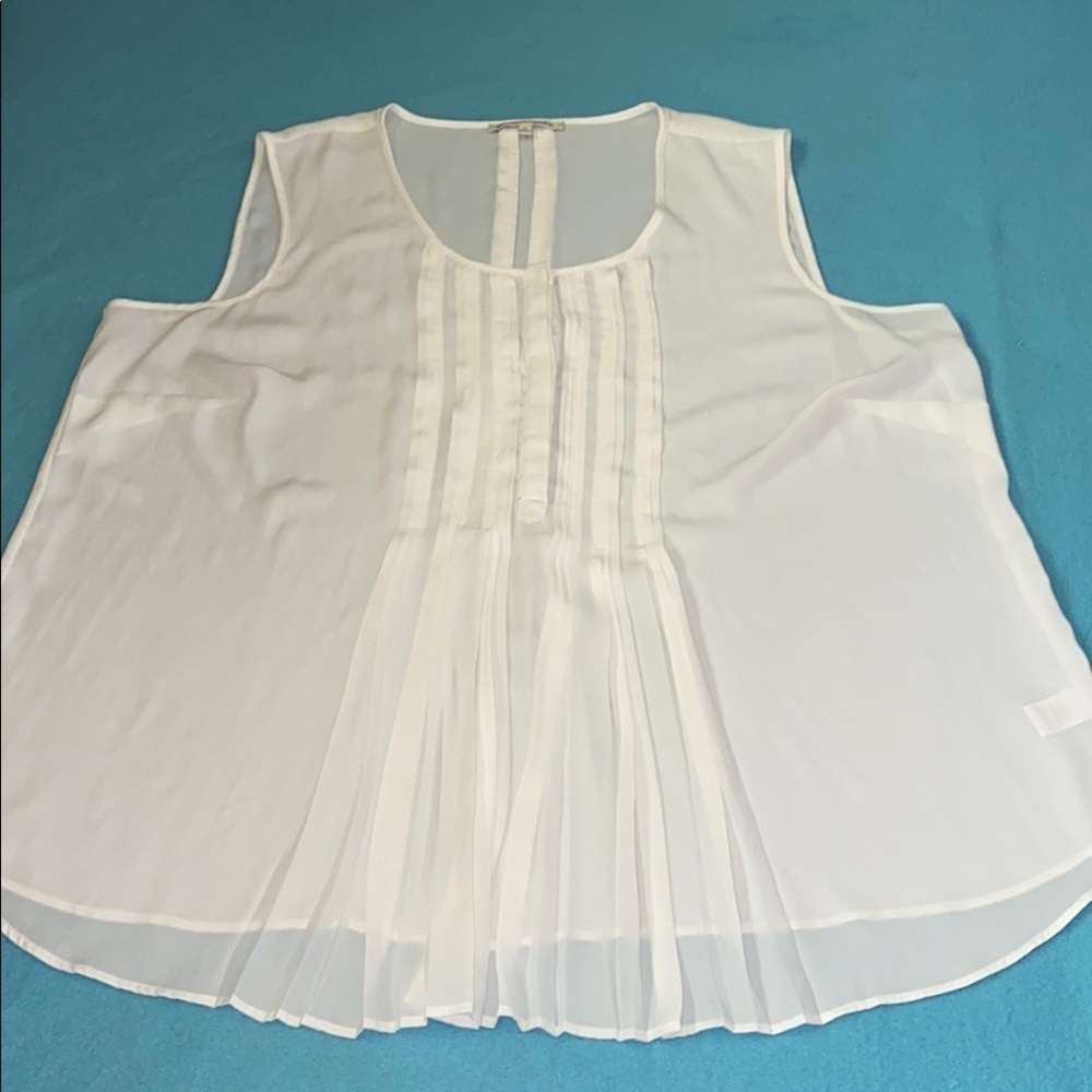 DANIEL RAINN pleated semi sheer sleeveless top hidden abalone buttons size 2X
